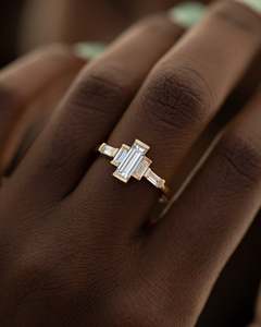 Geometric Emerald Cut Diamond Ring 14K Solid Gold Prong Setting Women's Engagement Band Classic Fine Jewelry - Product Image 5