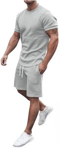 Camiseta de Manga Corta para Hombre, Gris, de Algodón, Informal, Veraniega, Transpirable, Tejida, de Color Sólido, con Logotipo en Relieve 3D en la Parte Delantera - Product Image 4