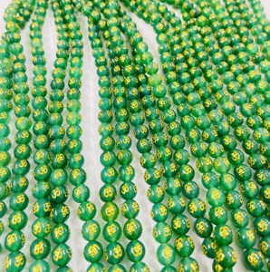 Cuentas Redondas de Piedra Verde Om Mani de Rare Gems Factory, 15.5 Pulgadas, Certificadas por Terceros de Rajasthan - Product Image 5