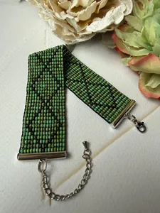 BEST CUSTOMISE Turquoise Gray <b>Beaded</b> <b>Bracelet</b>, Wide Loom Cuff, Gift for Her,Handmade <b>Beaded</b> Cuff FOR GIFT , ANNIVERSARY - Product Image 3