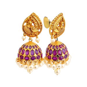 Gold Plated Pearl & Diamond Stud Jhumka Earrings for Wedding Party Gift - Product Image 3