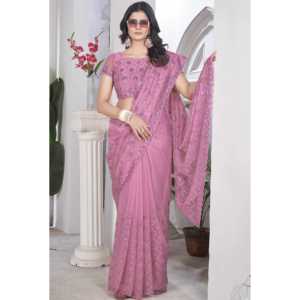 Saree de soirée de créateur avec broderie de fil - Product Image 2