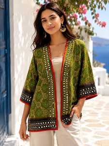 Manteau long réversible en mousseline brodée Suzani fait main indien pour femme - Product Image 1