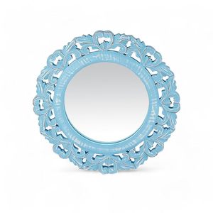 Blue Round Wall <b>Mirror</b> Carved Wooden <b>Hanging</b> <b>Mirror</b> Decorative Accent <b>Mirror</b> for Home Decor - Product Image 4