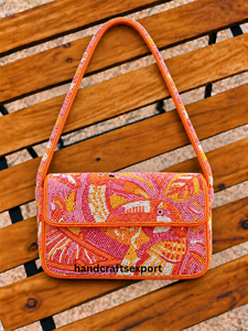 Bolso de Hombro Cuadrado Étnico para Mujer, Bordado a Mano, con Cuentas Coloridas, Cierre Magnético, Correa Única - Product Image 1