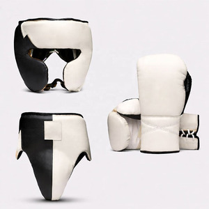 DAWNFROCE FIGHT GEARS - Conjunto Profesional de Boxeo, Guantes de Cuero Vacuno, Protector de Cabeza, Protector Inguinal, Equipo de Entrenamiento Protector, Blanco y Marrón - Product Image 3