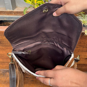 Sac à main à franges en cuir de vachette taillé à la main bohème pour femmes Western véritable cuir Turquoise pierre enveloppe sac à main - Product Image 6