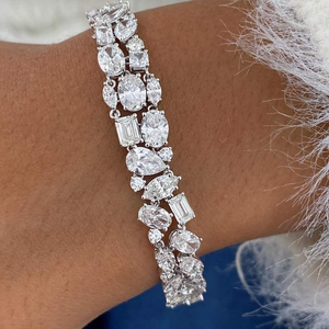 Pulsera de tenis de moissanita con formas mixtas, efecto diamante brillante, oro blanco, joyería de lujo llamativa para mujer - Product Image 6