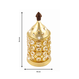 Lampe à huile en laiton de qualité supérieure avec cristaux, style Diya traditionnel Deepak, avec accent décoratif en cristal, taille moyenne, style Akhand Jyoti - Product Image 5