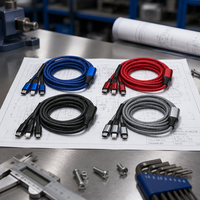 Kabel Pengisi Daya USB Universal 3 in 1 Kabel Multi Konektor Berbahan Nilon Kepang Tipe C Micro USB Lightning untuk Ponsel