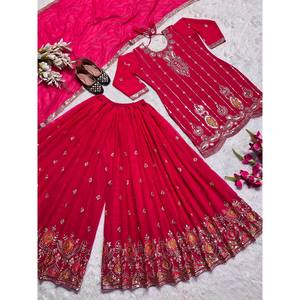 Ensemble haut-plazzo et dupatta pour femmes de marque, avec broderie lourde - Product Image 1