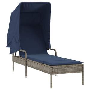 2-Piece Gray Poly <b>Rattan</b> Sun <b>Loungers</b> with Canopies and Table Durable Outdoor Furniture - Product Image 3