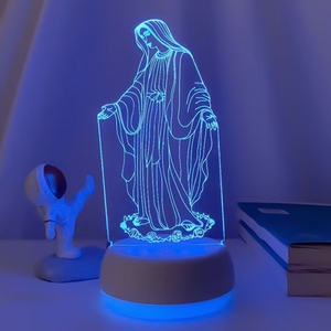Lampe LED Vitrail Vierge Marie Religion, Idée Cadeau Deco Catholique Chrétien Christ, Lampe Deco Bureau Vierge Marie Religion, Lampe LED, Cadeau Noel Chrétien, Effet Hologramme, TOP
