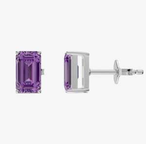 Gold Plated Amethyst Octagon Drop Earrings 925 Sterling <b>Silver</b> Luxury Elegant Purple Gemstone Party Minimalist Fine Jewelry - Product Image 1
