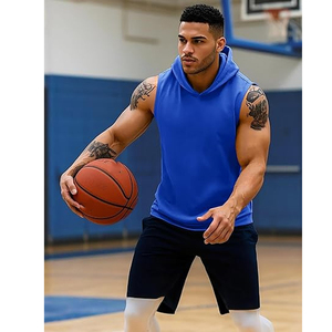 <b>Men's</b> <b>Black</b> Sleeveless Hooded <b>Tank</b> <b>Top</b> Quick Dry Sporty Solid Color Knitted Fit Workout Wear - Product Image 5