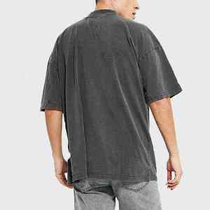 T-shirt Homme en Coton Tricoté Lourd de Haute Qualité avec Logo Personnalisé sur le Devant, Épaules Tombantes, Coupe Oversize, Effet Délavé à l'Acide - Product Image 1