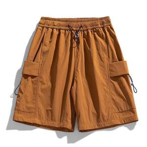 Shorts en nylon beige et marron contrastant pour femme, taille élastique, décontracté, été, sport, vêtements de détente, personnalisé par le fabricant - Product Image 1