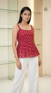 Sophisticated Elegant Party Winter Summer Special Sleeve Less Pattern Short Length Georgette Silk Fancy <b>Kurti</b> Women Special - Product Image 6