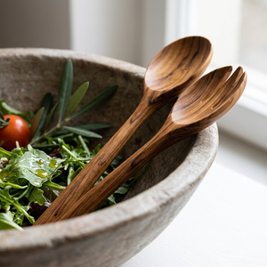 Handcrafted Modern Teak Wood <b>Salad</b> Server Set 2 Piece Eco-Friendly Spoon and Fork for Mixing Tossing <b>Salad</b> <b>Tools</b> - Product Image 3