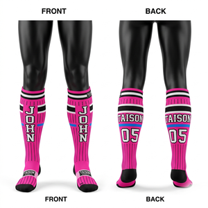 Men Baseball Socks Premium 220 GSM Polyester Cotton Blend Blue White Ribbed Design Cushion Heel <b>Toe</b> Panels Custom Knitted Logo - Product Image 5