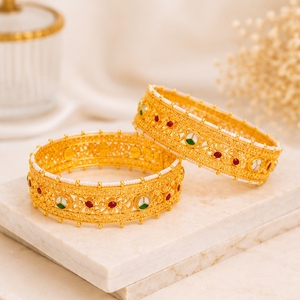 Zyvory 925 Silver Traditional Designer Kada <b>Bangles</b> <b>Set</b> for Women Wedding Jewelry Hall Mark & HUID Certified - Product Image 5