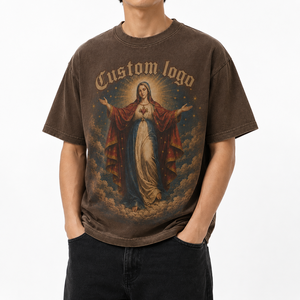 Camiseta Oversize de Algodón Grueso para Hombre con Gráfico del Sagrado Corazón, Diseño Personalizado, Impresión Digital, Estilo Gótico Urbano, Corte Holgado Informal - Product Image 2