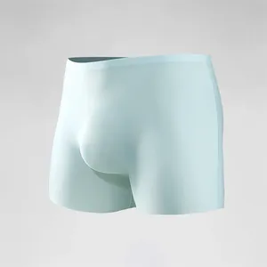 Caleçons boxers pour hommes en coton sans couture, taille mi-haute, en maille douce, avec coupe 3D en soie glacée, ceinture étendue et fines empiècements sportifs pour l'été - Product Image 3