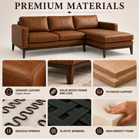 Canapé modulaire en cuir véritable classique et moderne en forme de L, chaise longue, salon d'appartement, hôtel, villa, durable, rembourré