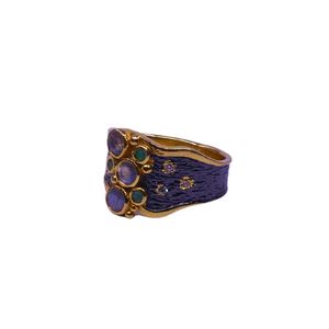 Bague pour femme en argent sterling 925 plaqué or, avec pierres précieuses labradorite, émeraude et topaze blanche, idéale pour les mariages - Product Image 6