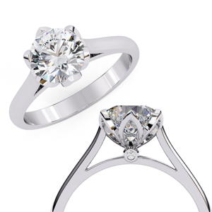 Anillo de Compromiso Solitario con Diamante Cultivado en Laboratorio de Corte Redondo en Oro Blanco de 14K para Mujer - Product Image 6
