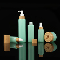 Pot de crème pour le visage vert givré de 100 ml, flacon de sérum en verre pour lotion à la vitamine C, avec bouchon en bambou – Ensemble cosmétique couleur verte