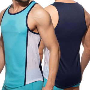 Débardeur de sport pour homme, bleu marine, à blocs de couleur, séchage rapide, col rond, tricoté, vêtements de sport - Product Image 6