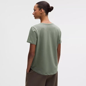 Camiseta de Verano Personalizada para Mujer, con Dobladillo Curvo, 100% Algodón, Informal, Transpirable, Jersey Sólido, Manga Larga, Cuello en V - Product Image 2