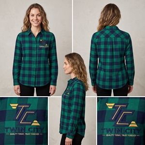 Chemise en flanelle à carreaux à manches longues pour femme Twin City, col rabattu décontracté, entièrement boutonnée, 100 % coton tissé, haut d'automne - Product Image 4
