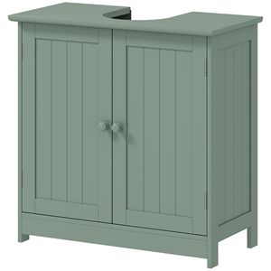 Mobile Bagno Verde Scuro con Lavabo Integrato, 2 Ante e Ripiano Regolabile, Installazione a Pavimento - Product Image 1