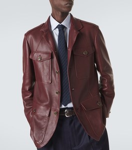 Manteau trench en cuir bordeaux pour homme avec fermeture boutonnée et quatre poches, coupe droite, style décontracté, vêtement d'extérieur, design personnalisé - Product Image 3
