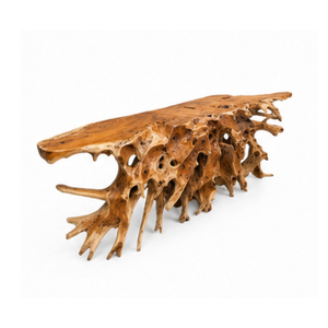 Table console ARTERRA en bois massif de teck rustique, écologique, faite à la main, bord naturel, moderne, organique, durable, facile à nettoyer - Product Image 3