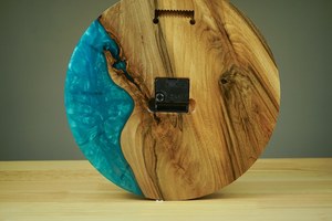 Handmade Walnut Wood & Pearl Epoxy Resin Table <b>Clock</b> Sea Wave Design Natural Wood Grain Art Unique Home Decor - Product Image 3