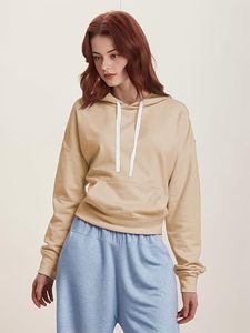 Winter Casual 100% Cotton Knitted 300g Anti-shrink High Quality Hooded Women's Hoodies Front Logo Side Pocket <b>Cheap</b> Price - Product Image 4