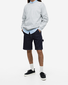 2026 Wholesale Price New Style High Street Knee Length Straight Loose Light Blue Denim <b>Jeans</b> Shorts for Men - Product Image 1