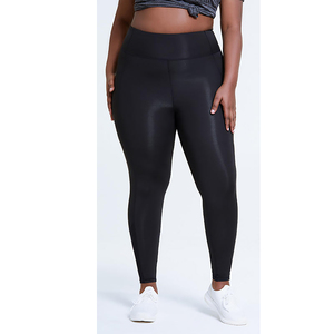 <b>High</b> <b>Waisted</b> Full Length Seamless Plus Size Yoga <b>Leggings</b> Solid <b>Black</b> Spandex Nylon Elastic Waist Women's Workout Pants - Product Image 1