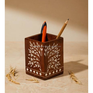 ที่ใส่ปากกาทำจากไม้และทองเหลืองดีไซน์สี่เหลี่ยมผืนผ้าหรูหราเป็นมิตรกับสิ่งแวดล้อมทนทานทันสมัยสำหรับจัดระเบียบโต๊ะทำงานและโต๊ะในบ้าน - Product Image 5