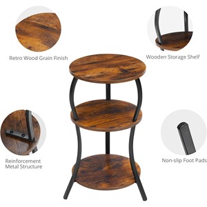 LINEA LE-F0046 Multitier Contemporary Modern Bedside <b>Table</b> with Metal Frame and Wood Top Small <b>Sofa</b> <b>Side</b> End <b>Table</b> - Product Image 3