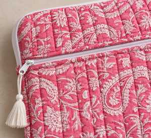 Funda acolchada de algodón para portátil con cremallera, hecha a mano con estampado de bloques, portátil, de 16 pulgadas, para MacBook Air, funda protectora para viajes - Product Image 3