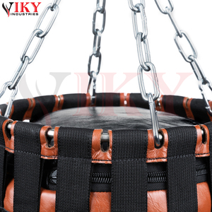 Sac de frappe vintage bicolore marron et noir en cuir véritable avec détails tressés, chaîne de suspension en acier pour arts martiaux mixtes - Product Image 4