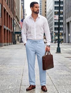 Pantalon de pyjama décontracté pour homme avec cordon de serrage, coupe droite mi-longue, en coton premium, écologique, respirant, léger et doux, avec logo personnalisé - Product Image 4