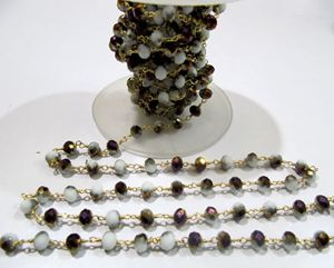 Shaded Purple Moonstone Rondelle 6 mm Briolette Faceted Beaded <b>Rosary</b> Chain - Product Image 2