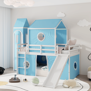 Cama alta individual con tienda de campaña rosa y tobogán azul, cama infantil con características únicas (SKU ANTIGUO WF532001AAC) - Product Image 1