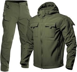 Veste et pantalon tactiques imperméables de sport de plein air en softshell de couleur verte, ensemble de chasse - Product Image 1