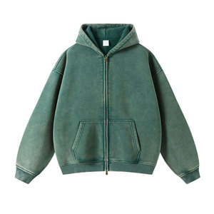 High Quality Custom Distressed Acid Washed <b>Zip</b> <b>Up</b> <b>Hoodie</b> for Men Vintage Drop Shoulder <b>Cropped</b> <b>Hoodie</b> Premium Cotton Pullover - Product Image 6